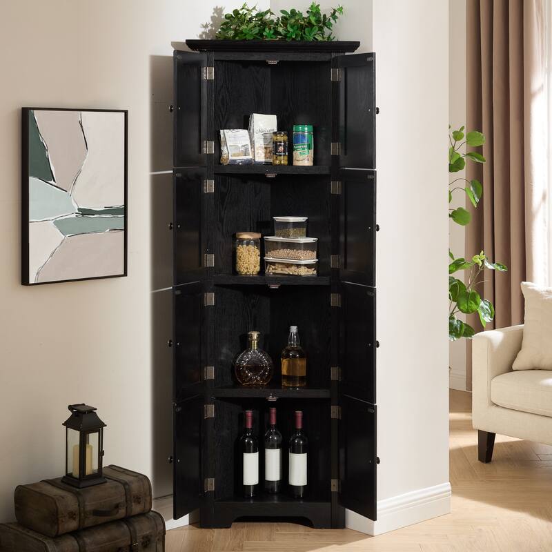GDF Studio - Farmhouse Corner Cabinet Tall 4-Tier Storage Pantry with 8 Doors.