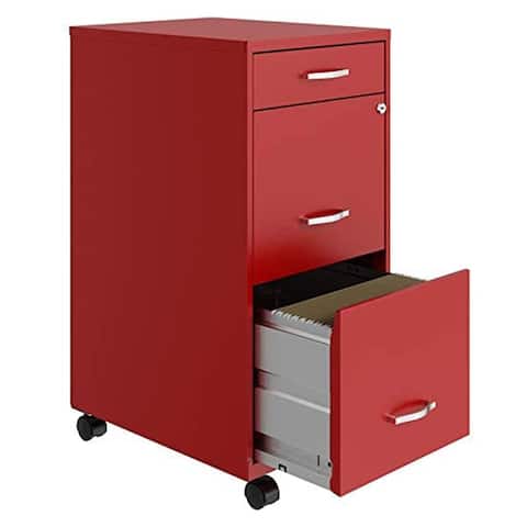 Space Solutions 18 In Wide 3 Drawer Mobile Organizer Cabinet for Offices, Red