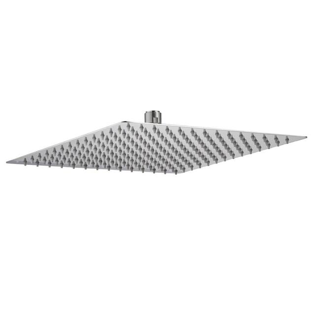 Kichae Square Stainless Steel Rain Shower Head with Silicone Nozzle - 12 inch - Brushed Nickel