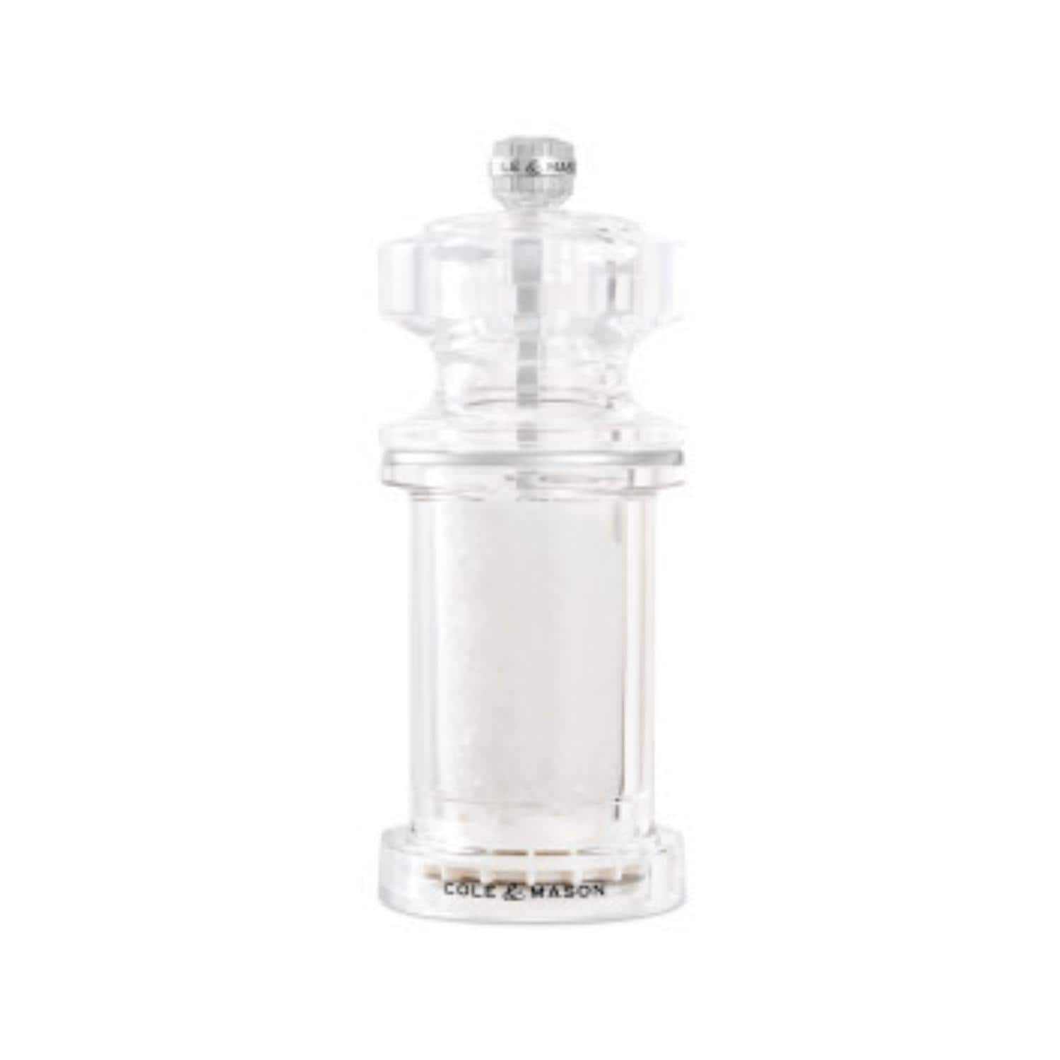 Cole & Mason 605 Salt Mill 5.75" - Clear Acrylic, Adjustable Grind, Durable Ceramic Mechanism