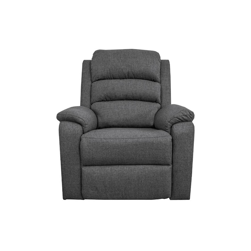 Fery 36 Inch Manual Recliner Chair, Gray Burlap, Cushioned Seat, Solid Wood
