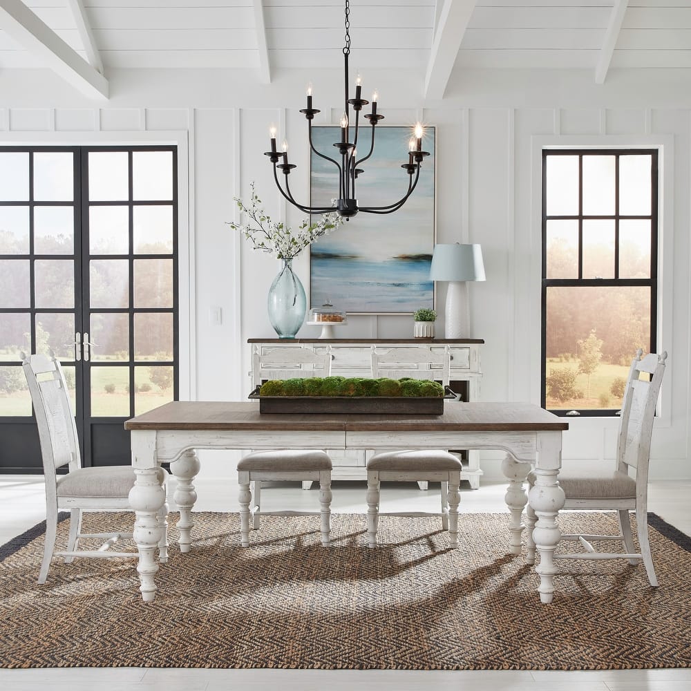 River Place Riverstone White & Tobacco Rectangular Table Dining Set