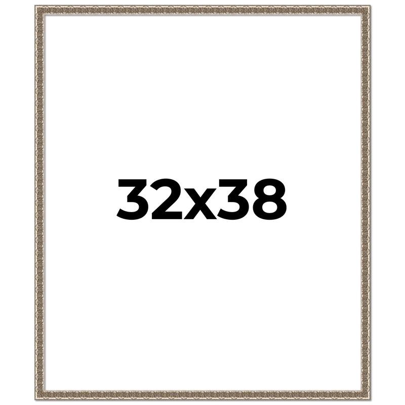 32x38 Frame Silver Versailles Ornate Solid Wood Picture Frame | 1 Inch