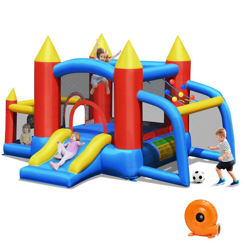 Gymax Kid Inflatable Bounce House Slide Jumping Castle w/Soccer Goal - Kids