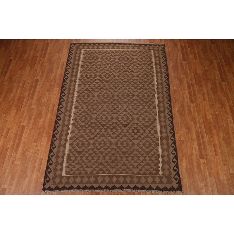 Earth Tone Kilim Oriental Area Rug Flat-weave Wool Carpet - 6'7"x 9'9"