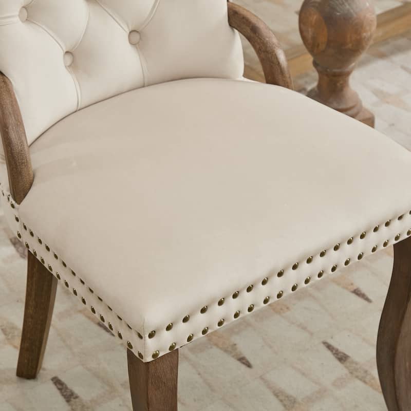 GDF Studio- Velvet Wing-Back Dining Chair with Handmade Tufted Trim & Curved Wood Legs, Set of 2