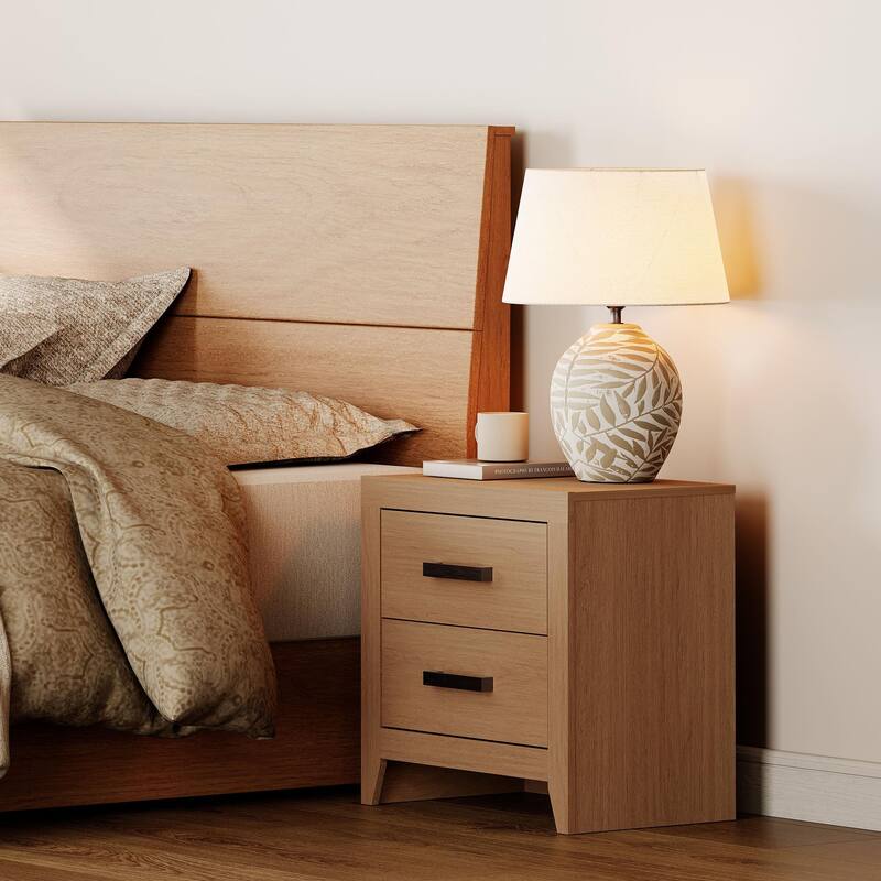 WAMPAT Farmhouse Nightstand with Dual Drawers - Rustic Brown - Mocha - 2-drawer