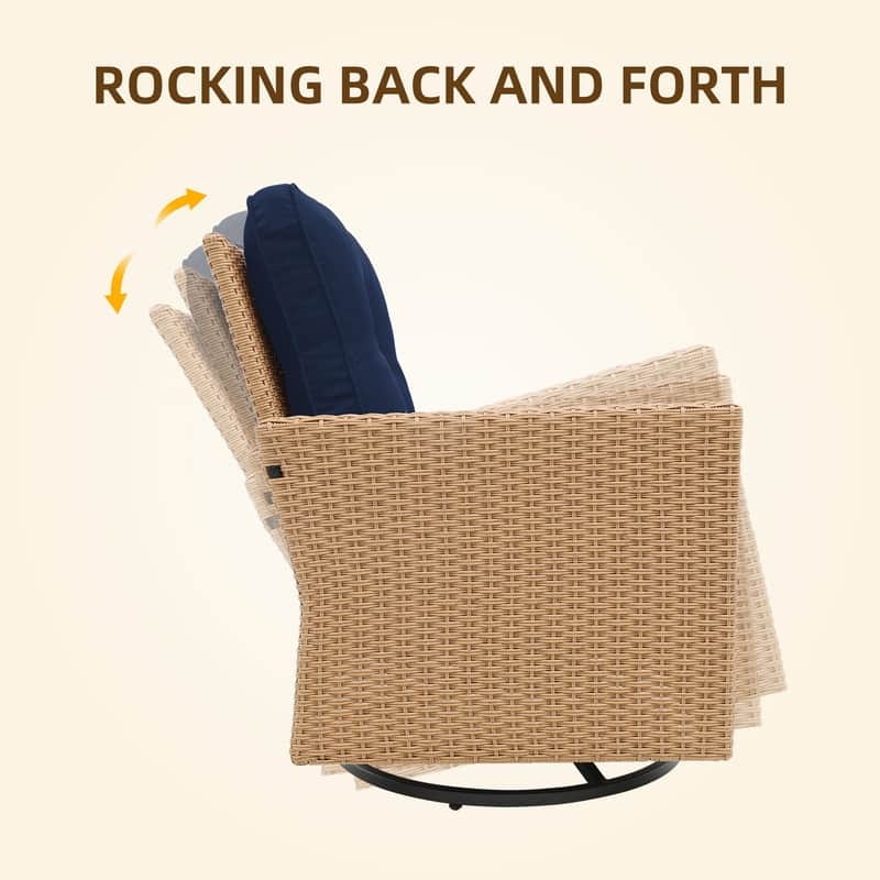 Patio Watcher 2 Pieces Outdoor Beige Rattan 360 Degree Swing Patio Conversation Chair Set with Cushions