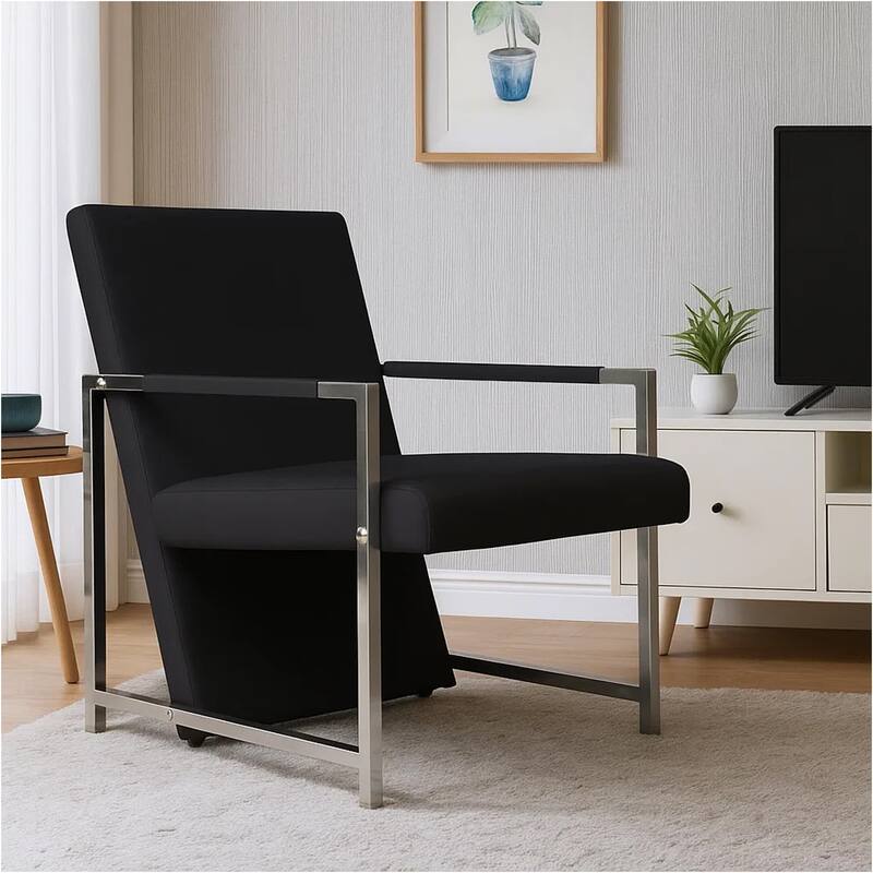 Sanna Ergonomic Armchair, Cubic Solid Wood Frame, Black Faux Leather