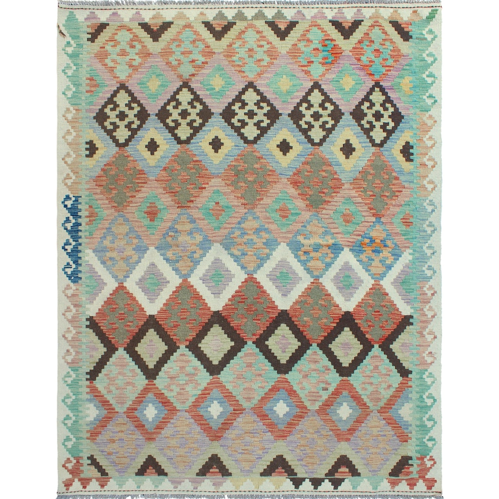 Sun Faded Flatweave Nazhin Rust/Ivory Rug - 5'0" x 6'8"