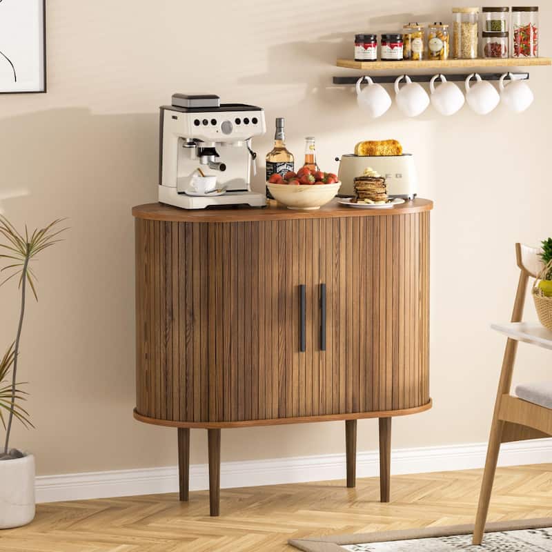 VEIKOUS Wooden Storage Sideboard with Tambour Doors, Ample Storage for Kitchen, Living Room, Bedroom