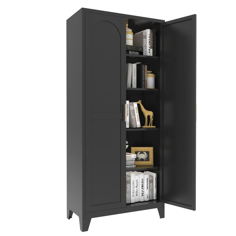2 Door Metal Storage Cabinet, Freestanding Kitchen Pantry Cabinet, Steel Cabinet with Doors & Adjustable Shelves