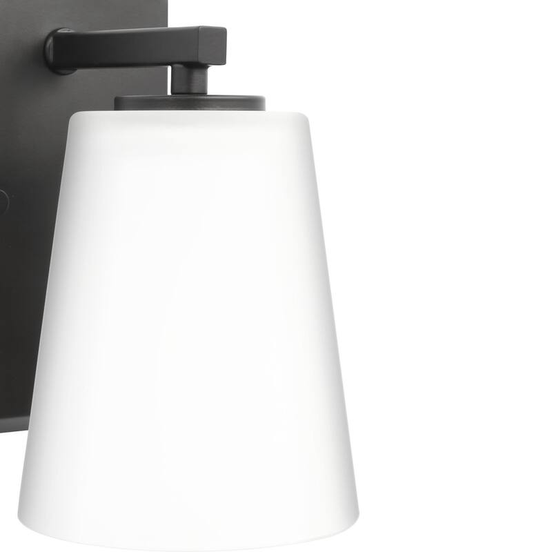 Vertex Collection One-Light Matte Black Etched White Glass Contemporary Bath Light - 4.75 in x 6.25 in x 7.5 in