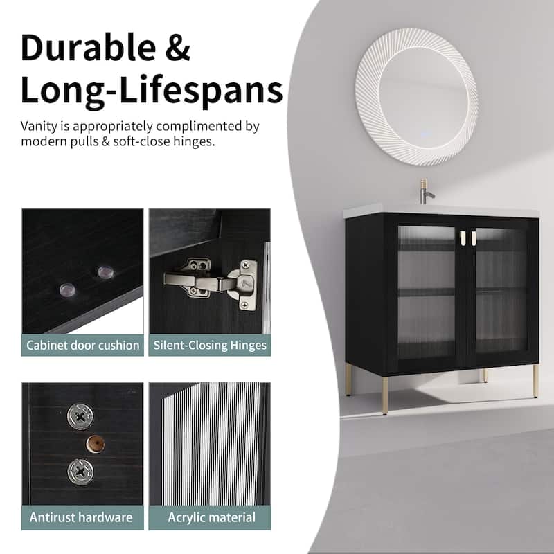 24/32 inch Freestanding Bathroom Vanity Set in Black with Integrated Ceramic Sink
