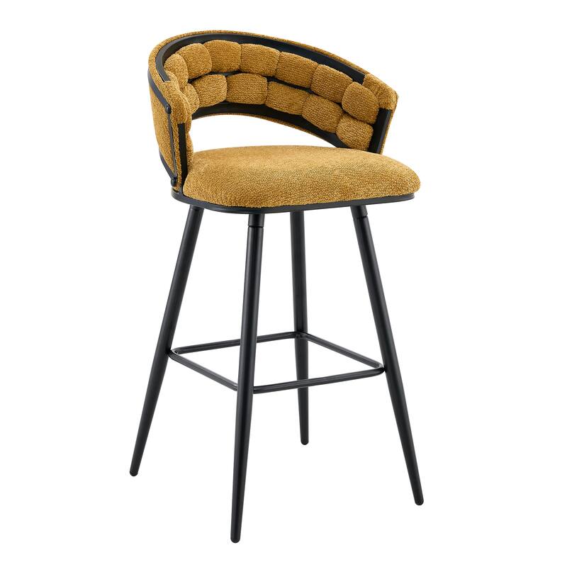 Set of 2 Velvet Bar Stools with Black Iron Legs, Modern Counter Height Stools for Home Bar