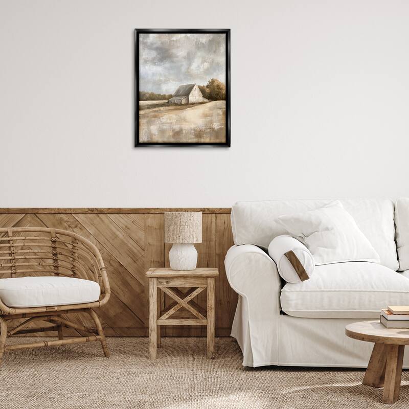 Stupell Cloudy Farm Landscape Framed Floater Canvas Wall Art Design By Petal Prints Design