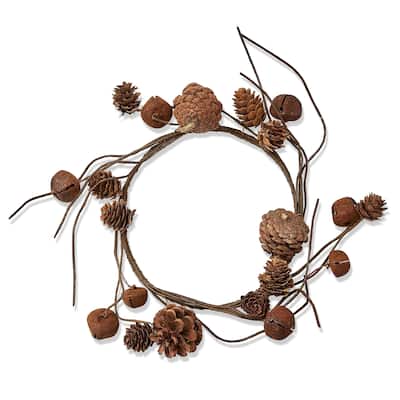 Pinecone And Bell Wreath Fall Harvest Wall Decoration Large 16 in