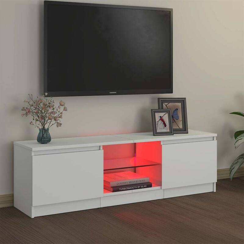 vidaXL TV Cabinet White Engineered wood, Tempered glass 47.2 in length - 47.2" x 12" x 14"