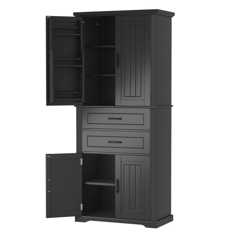 Storage Cabinet with Multi-Functional Storage Space, 2 Drawers with Slide Rails, Adjustable Shelf, Black