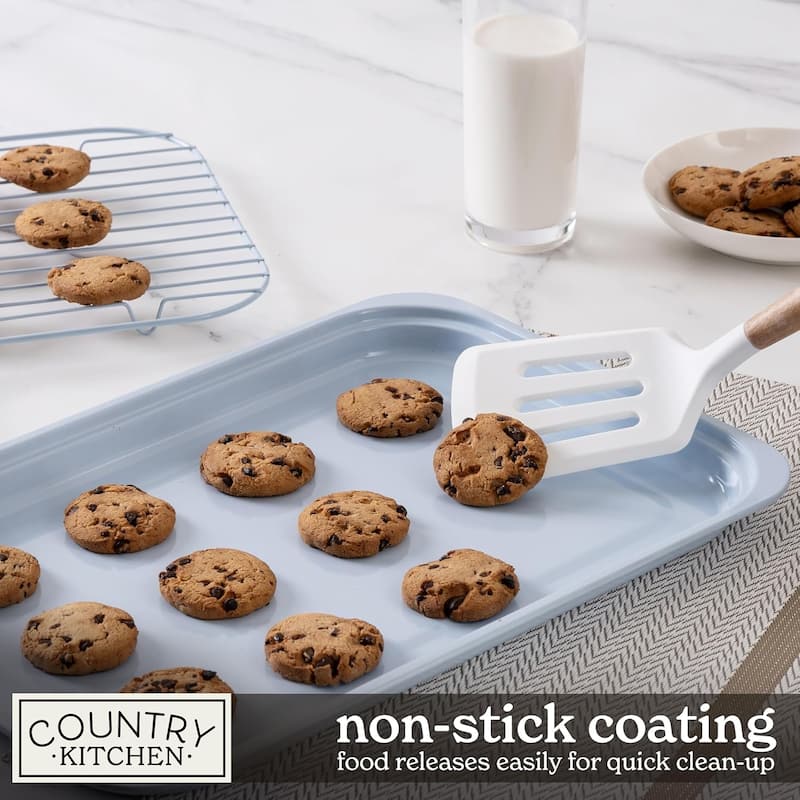 Country Kitchen 8-Piece Bakeware Set, Nonstick Baking Pans & Nesting Baking Sheets, Durable Steel, Grey