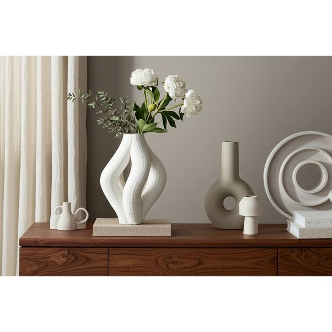 Porcelain Vase Decorative Centerpiece Unique Modern Design - 12" Ivory