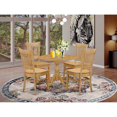 HomeStock 5-Piece Natural Oak Finish Solid Wood Top Dining table with 4 Chairs with Slat Back