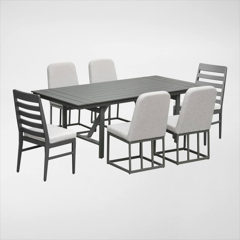 Navarro Outdoor Dining Set - Mocha 7-PC with 4 Solid Back, 2 Ladder Back Chairs