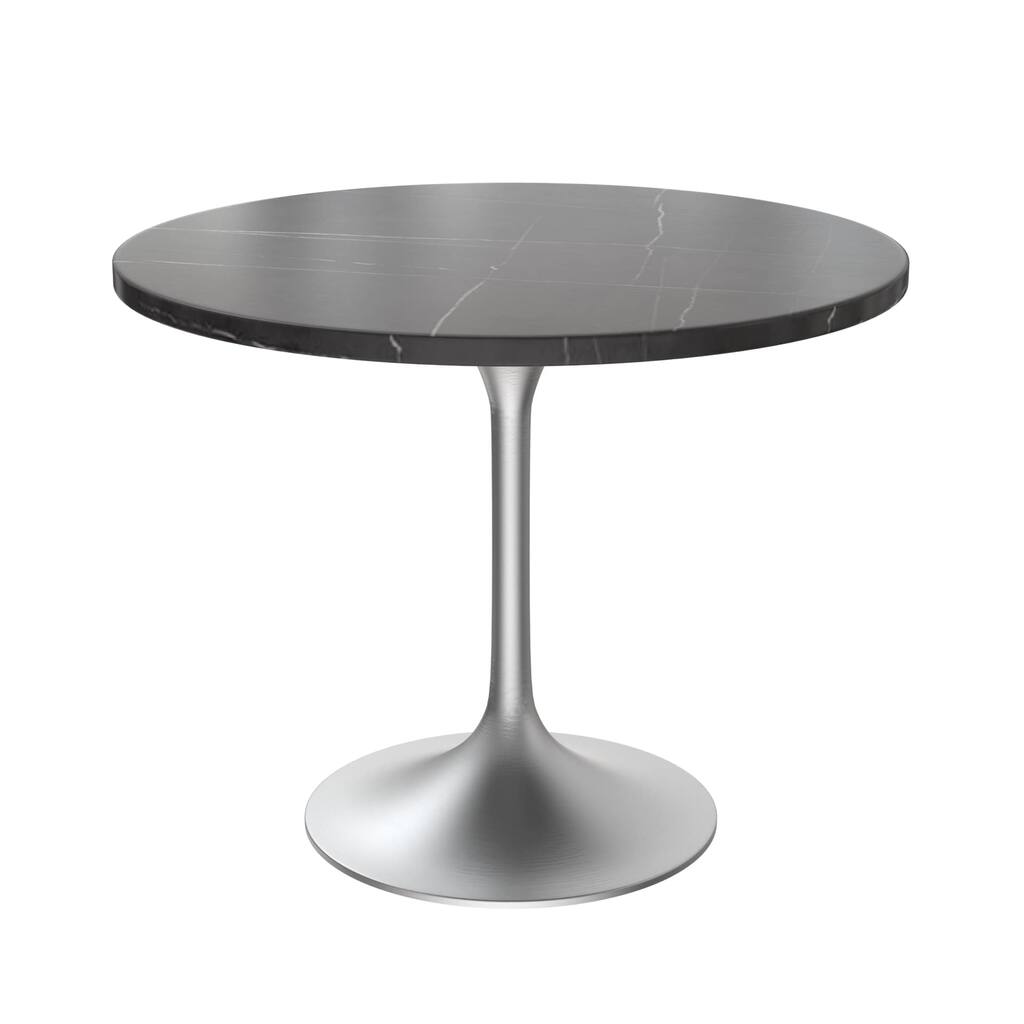 Verve 36" Round Dining Table with Stone Top and Brushed Chrome Base - 29.34" H x 35.43" W x 35.43" D