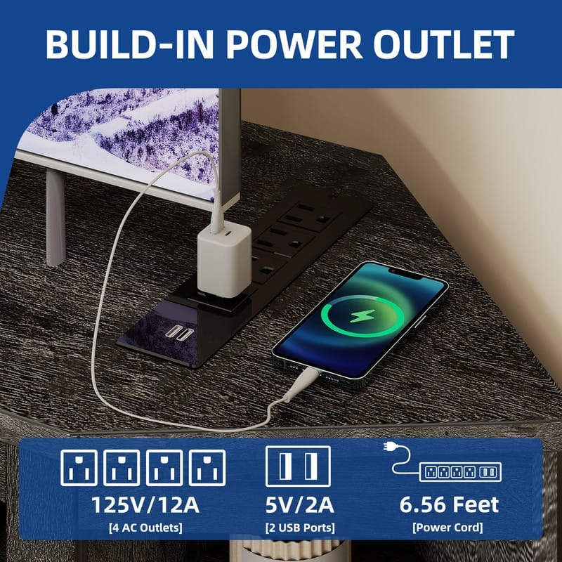 Moasis 47.2" W Corner TV Stand with Power Outlet, Barned-Door Cabinet