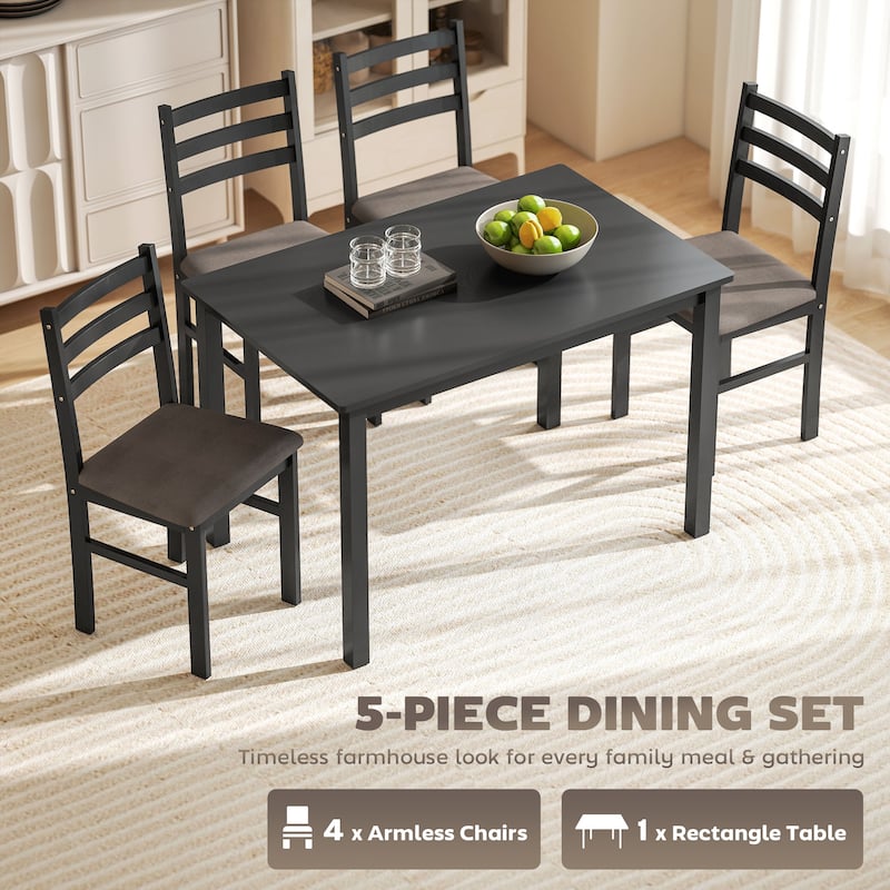 HOMCOM 5-Piece Dining Table Set for 4, Farmhouse Kitchen Table Set with 4 Upholstered Padded Chair, Wood Legs for Dining Rooms