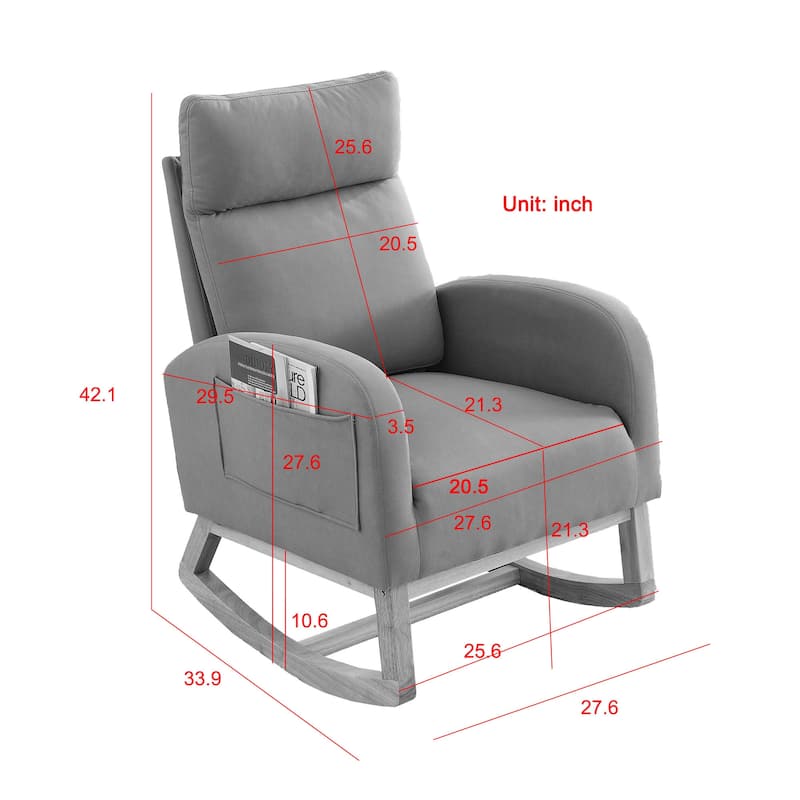 27.6"W Modern Accent High Backrest Living Room Lounge Arm Rocking Chair, Two Side Pocket