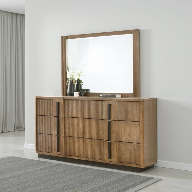 Reon Dresser Mirror, Ash Brown Wood Frame, Vertical Fluting, 38 Inch - Ash Brown