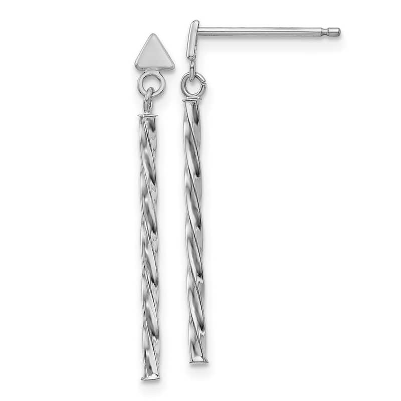 Curata 14k White Gold 27x1.75mm Twisted Dangle Tube Earrings