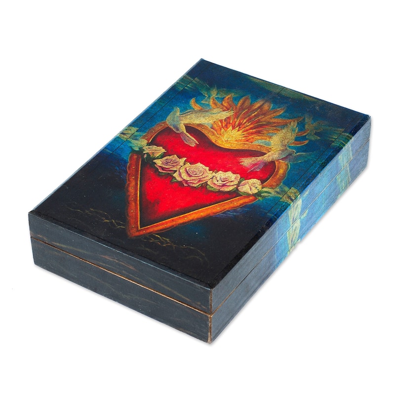 Novica Handmade Sacred San Miguels Heart Decoupage Decorative Box