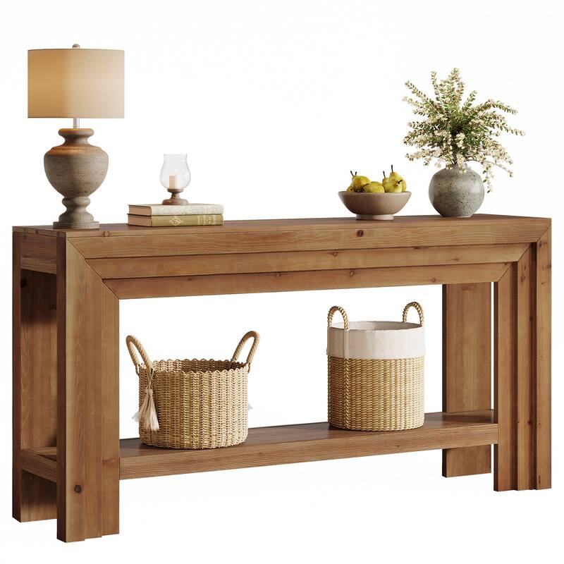 63-Inch Farmhouse Entryway Table, Solid Wood Console Tables