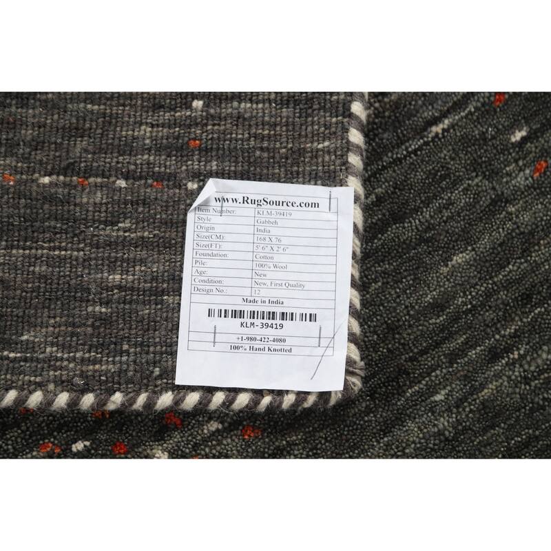 Oriental Grey Tribal Gabbeh Indian Rug Hand-Knotted Wool Carpet - 2'6" x 5'6"