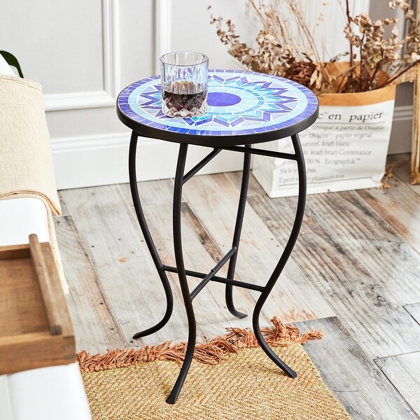 Outdoor Patio Side Table Round Ceramic Tile End Table - Bed Bath