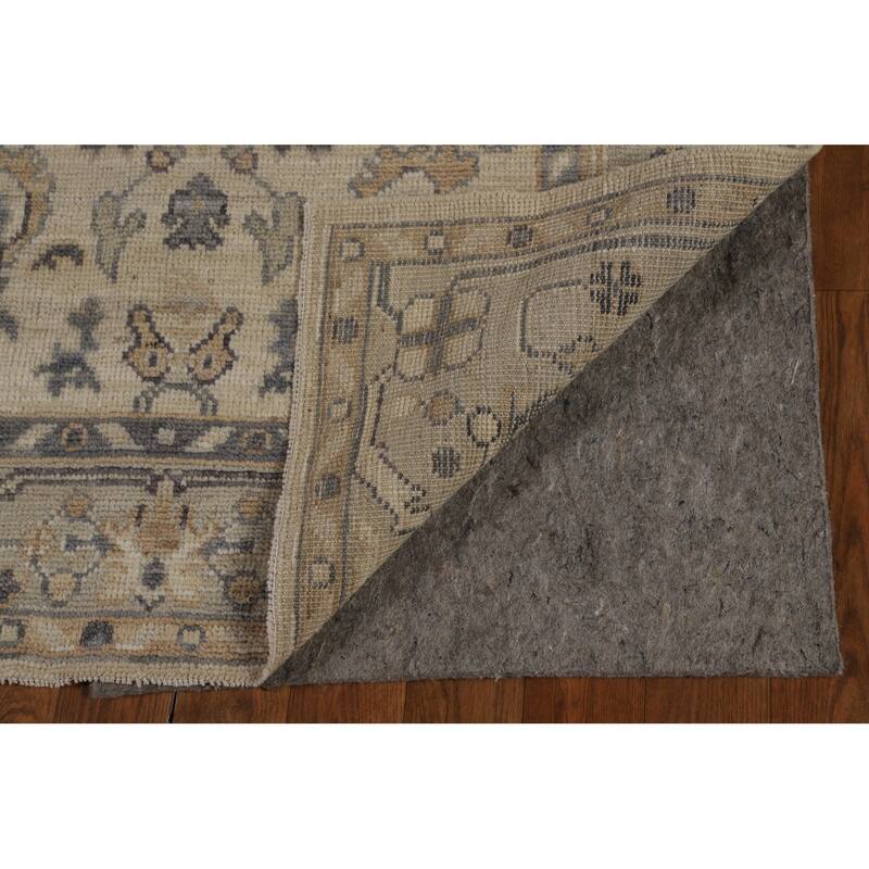 Vegetable Dye Beige Oushak Turkish Runner Rug Hand-Knotted Wool Carpet - 3'2" x 11'10"