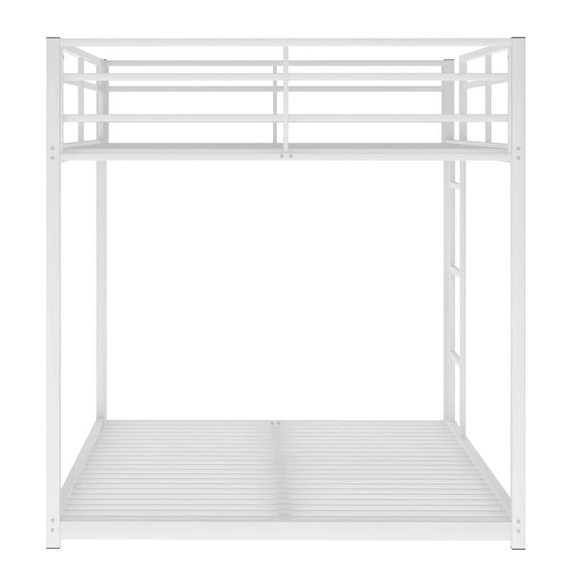 Metal Full over Full Low Bunk Bed with Ladder Sturdy Frame, Modern
