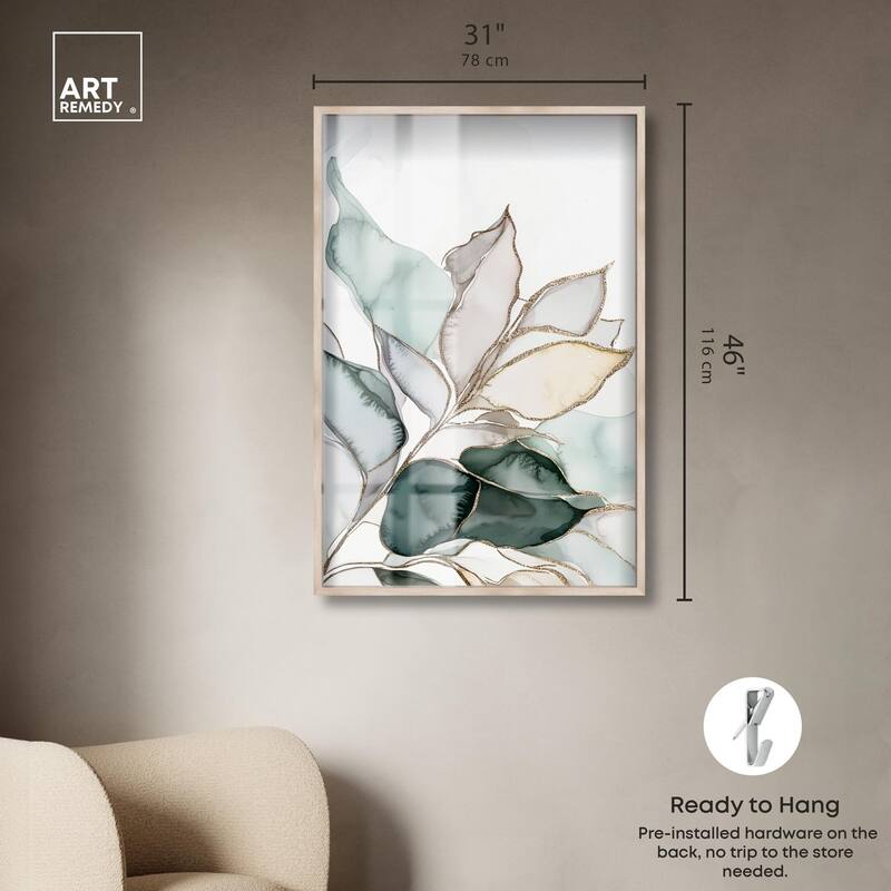 Pastel Leaves with Gold I Shadowbox by Art Remedy