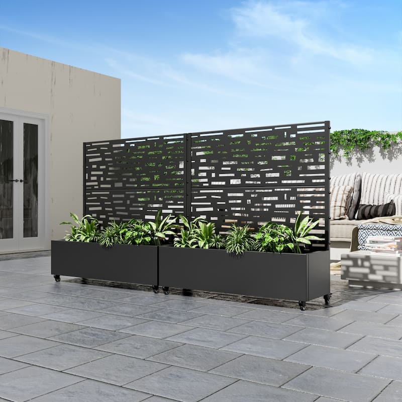 Metal Movable Planter Box with Trellis Privacy Screen Planter Box with Lockable Wheels