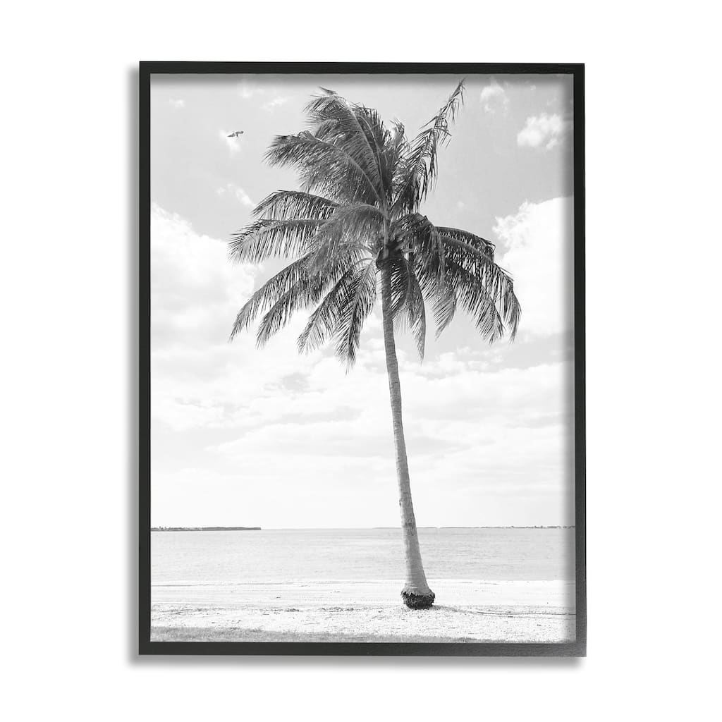 Stupell Single Palm Tree Monochrome Tropical Beach Plant Framed Wall Art, Design by Graffitee Studios - Grey