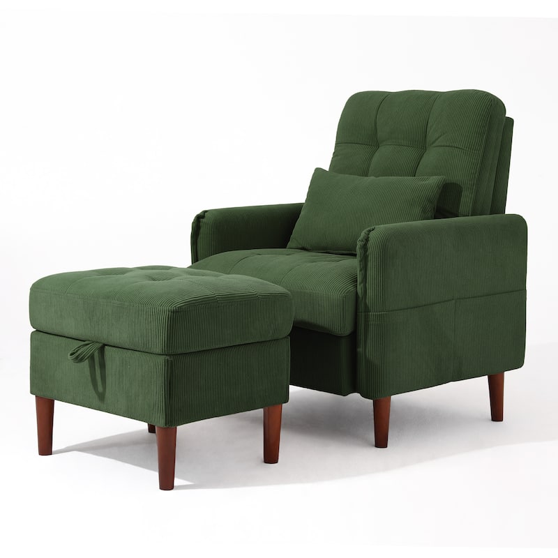 Modern Lounge Chair With Stroage Ottoman and Adjustable Backrest - Green
