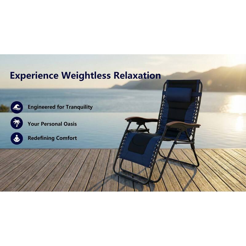 Oversized Padded Zero Gravity Chair,Foldable Patio Recliner,30"Wide Seat Anti Gravity Lounger with Cup Holder,Support 400 LBS