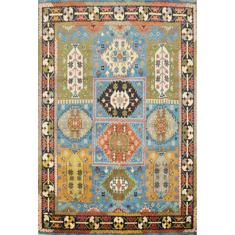 Hand Knotted Oriental 100% Wool Carpet Traditional Tribal Navy Blue & Blues Kazak Area Rug - 10' 3'' X 8' 2''