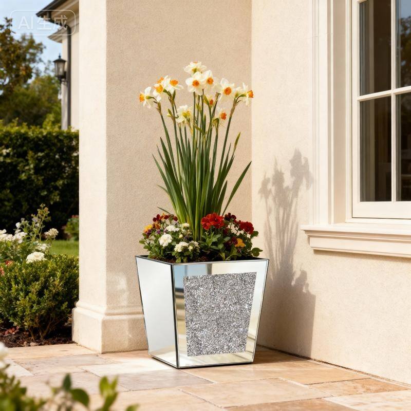 Modern Mirror Pot Planter Crushed Diamond Vase