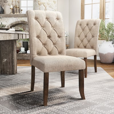 Furniture of America Sheila Button Tufted Flax Dining Chairs (Set of 2)