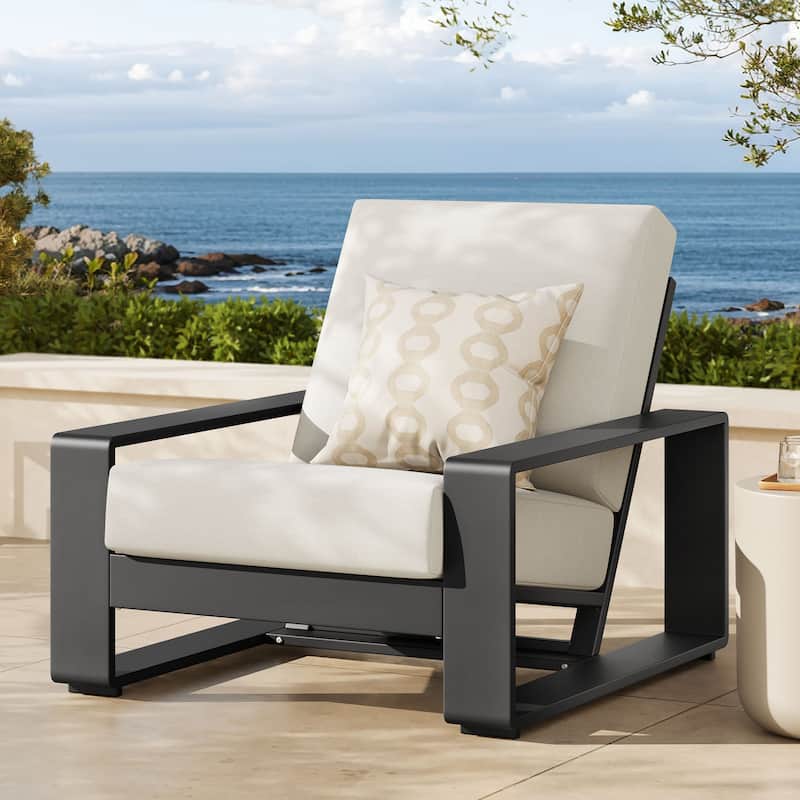 Lirienne Outdoor Patio Aluminum Armchair - Cream Gray