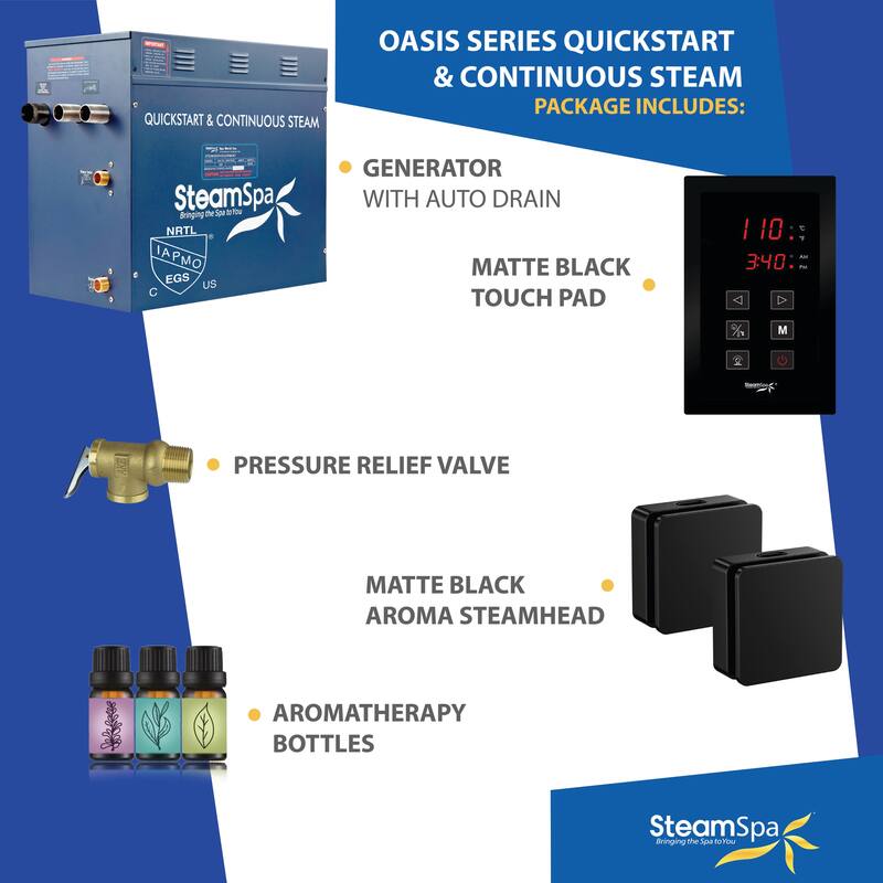 Oasis Series 12000-Watts Steam Generator with Continuous Steam Plus Easy Touch Pad and Auto Drain