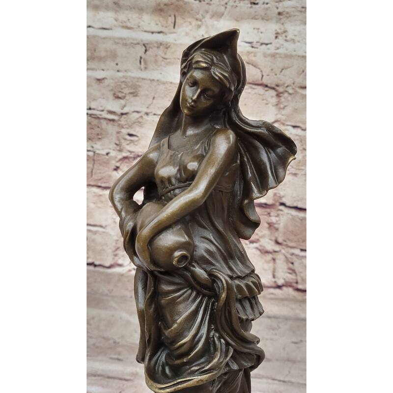 Aquarius Watercarrier Girl In Flowing Dress Carrying Jug Of Water - Bronze Sculpture By Milo